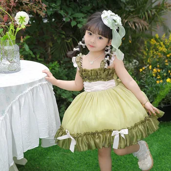 2023 Lolita Sundress Vaikams Mergina Vaikų ispanijos Princesė Rankovių Bowknot Kamuolys Suknelė Bamblys Merginos Gimtadienio Suknelės