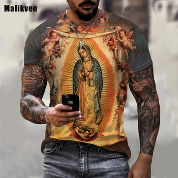2023 Naujas Gvadalupės Mergelės Marijos Katalikų Spausdinami 3D T-marškinėliai Vyrams, Moterims Vasaros Mados Drabužius Harajuku Streetwear Viršūnes Tees