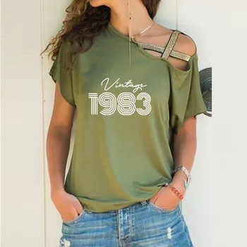 Derliaus 1983 40 Laiškas Spausdinti Moterų Prarasti Nereguliarus T-shirt 40 Gimtadienio Dovana Seksualus Nerijos Kaklo Kryžiaus Tvarstis Viršūnes Moterų