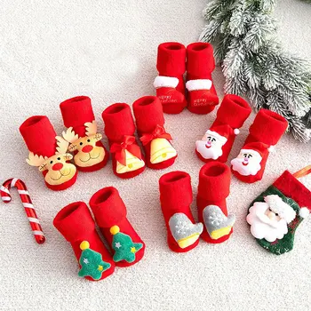 Kalėdų kojinės naujagimiui kojinės vaikams, neslidžia kojinės spausdinimo vaikai raudona šiltos kojinės kūdikiui berniukas ir mergaitė, vaikiški drabužiai