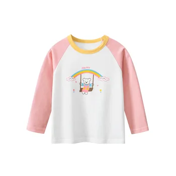 Korėjos Stilius, Vaikų Drabužiai 2023 M. Rudenį Naujų Mergaičių Padėklas Long Sleeve T-shirt Catoon Vaivorykštė Medvilnės Vaikams Drabužių Kratinys
