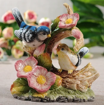 Patung pecinta burung bunga keramik, ornamen taman dekorasi rumah ruang kerajinan hadiah dekorasi pernikahan patung hewan porsel