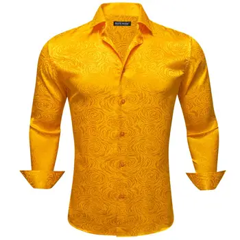 Prabangūs Marškinėliai Vyrams Šilko Satino ilgomis Rankovėmis Aukso Kietas Slim Fit Vyriškos Palaidinės Atsitiktinis Atvartas Viršūnes Kvėpuojantis Streetwear Barry Wang