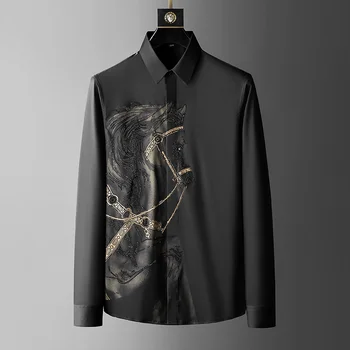 Prekės Prabanga kalnų krištolas vyriški Marškiniai 2024 Rudenį ilgomis Rankovėmis Slim Atsitiktinis Marškinėliai Verslo Socialinės Oficialų Suknelė Streetwear