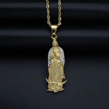 Religinių Mergelės Marijos Pakabukas Amuletas Karoliai Nerūdijančio Plieno Krikščionių Papuošalai kalnų krištolas Maldos, Moterų, Apykaklės