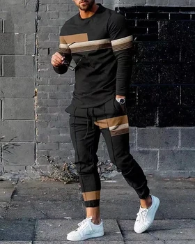 Rudenį Tracksuit Long Sleeve T Shirt+sweatpants Kostiumas Vyrams Streetwear Derliaus Palaidinukė Negabaritinių Vyrų Drabužiai 2 Gabalas Rinkiniai 2023