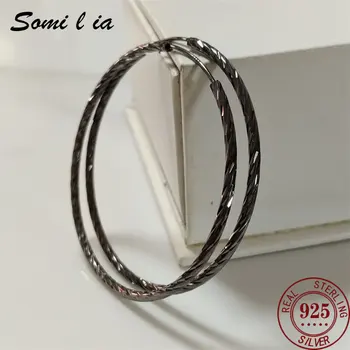 Somilia - 925 Sterling Silver Fashion Black 18K Aukso Hoopas Auskarai Moterims Fine Jewelry Dropship Tiekėjų Cерьги Kольца 3STY