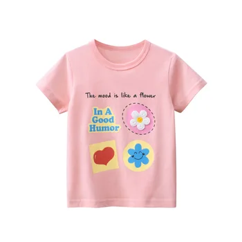 Vaikų Vasaros Drabužių Naujas 2023 Merginos korėjos Stiliaus trumpomis Rankovėmis T-Shirt Gėlių Raštais vatos Pagaliukai Kūdikių Drabužiai Dropshipping