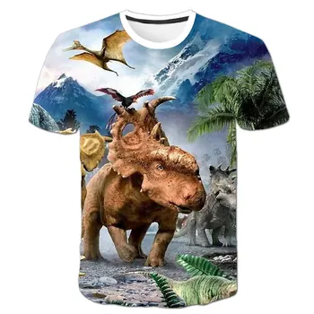 Vasaros Berniukų ir Mergaičių Triceratopsas T-Rex 3D Atspausdintas T-shirt Dinozaurų Mados Atsitiktinis trumparankoviai Top marškinėliai