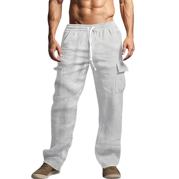 Vyriški Universalus Pavasarį ir Rudenį, Tiesiai Vamzdis Paprastas Kelnes, Sporto Atsitiktinis Solid Color Multi Pocket darbo drabužiai Kelnės