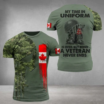2023 Kanada T-marškinėliai Vyrams, Vėliavos 3d Spausdinimo Viršų Mados Veteranas Trumpas Rankovės O-neck Tee Grafinis Negabaritinių Kamufliažas Marškinėliai