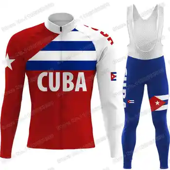 2023 Kubos Nacionalinė Komanda Dviračių Jersey Ilgomis Rankovėmis Nustatyti, Rudenį, Žiemą Dviračiais Drabužių Road Bike Striukė Tiktų Dviračių Pėdkelnės, Kombinezonai Su Antkrūtiniais