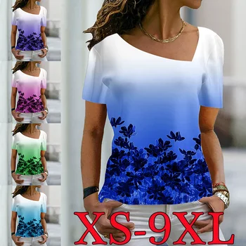 2023 Vasaros Moterų Mados Marškinėliai Spausdinti Trumpas Rankovės Marškinėliai Atsitiktinis Palaidų Plius Dydis Viršuje XS-9XL