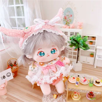 20cm Kawaii Loliita Mergaičių Lėlės 4Pcs Pink Gėlių Nėrinių Suknelė su Plaukų Juosta Įdaryti Individualų Pliušinis Lėlės Anime Minkštas Vaikai ToysGift