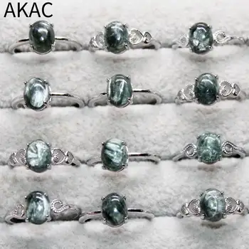 3rings AKAC approx7*9mm natūrali žalioji seraphinite baltos spalvos vario reguliuojamas moterų žiedas