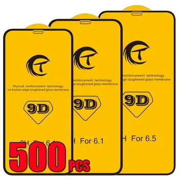 500pcs 9D Visiškai Padengti Grūdinto Stiklo Screen Protector Shield Plėvelę, Apsaugas, iPhone 15 Pro Max 14 ir 13 Mini 12 11 XS XR X 8 SE