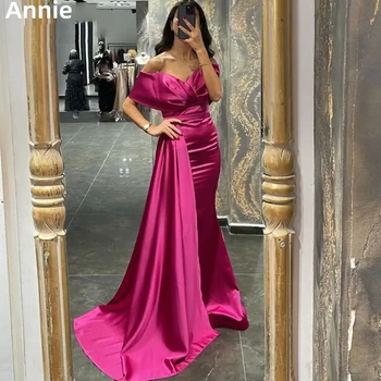 Annie Undinė Satino Prom Dresses Hot Pink Vestidos De Fiesta Elegantes Para Mujer 2023 formos Žemės Ilgis فساتين السهرة
