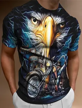 Derliaus vyriški marškinėliai Erelis Motociklo Grafinis O-Kaklo Drabužiai, Drabužiai 3D Spausdinimo trumpomis Rankovėmis Spausdinti Street Motor Mados Dizaineris