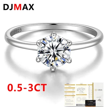 DJMAX 925 Sterling Silver Lady Diamond Ring 0.5-3ct D Spalva Moissanite Vestuvinis Žiedas Moterims Aukščiausios Kokybės 18K White Gold 2023