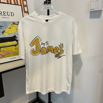 FLYGO Amerikietiško Stiliaus Karalius James sunkiųjų medvilnės mados prekės ženklo ranka-dažytos trumpomis rankovėmis t-shirt 382