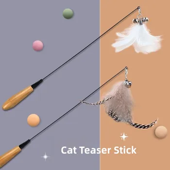 Katė Interaktyvus Žaislas Plunksnų Kibinimas Stick Lazdele Pet Ištraukiama Plunksnų Bell Pakeitimo Catcher Produkto Katė Naudotis Kačių Žaislas