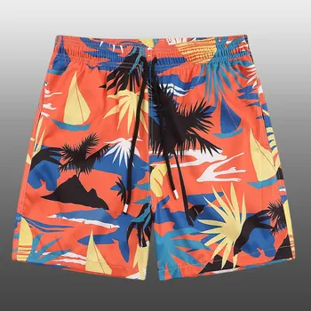 Kokoso Medis, Gėlių Spausdinti Atsitiktinis Paplūdimio Atostogų Trumpas Derliaus Gėlių Spalvų Kontrastas Streetwear Vyrai Trumpas Havajų Streetwear