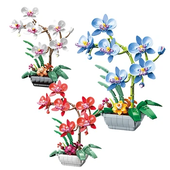 Kūrybos Bonsai Puokštė Orchidėjų Žiedų Blokai Romantiška Namų Puošybai Draugais Plytų Dėlionės, Žaislų, Vaikų, Merginų, Gif
