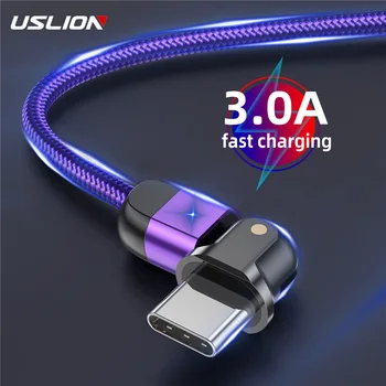 USLION 180 Laipsnių USB Kabelis Pasukti C Tipo 3A Greito Įkrovimo Laidas C Tipo Kabelis USB-C 