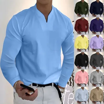 Vyriški Drabužiai, Polo Marškinėliai, sportiniai marškinėliai vyriški elastiniai ilgas rankovėmis rudenį V-kaklo Verslo Oficialaus Biuro vyriškos Prabangos Stilius